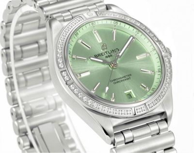Breitling Chronomat Automatic 36  2824 Movement Stainless Steel Mint Green Dial Watch with Diamond